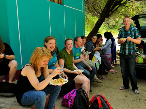 Group of volunteers in Peru take a break